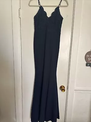 Lulu’s Navy Blue Leandra Maxi Crochet Side Slit Formal Mermaid Dress XS Prom • $38