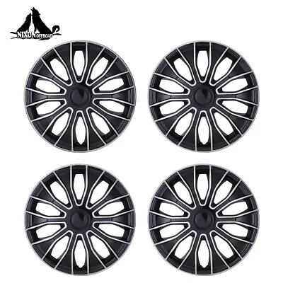 4PC 14  Silver Black Wheel Covers Snap On Full Hub Caps Fit R14 Tire & Steel Rim • $39.59