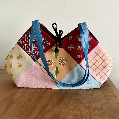 $16.50 • Buy Boho Style Embroidered Patchwork Hand Bag Satchel Purse Unique Shape Multicolor