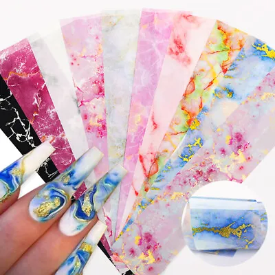 10pcs Marble Transfer Foils For Nail Art Stickers Colorful Holo AB Paper Wraps • $1.42