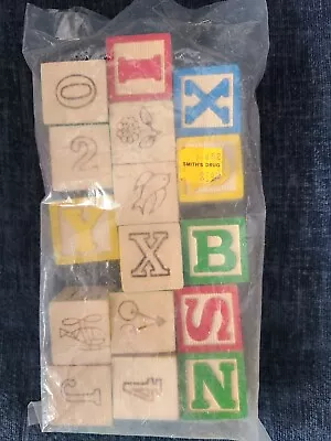 $6 • Buy Wooden Children Blocks Set Of 16 With Alphabet Pictures, Letters And Numbers 