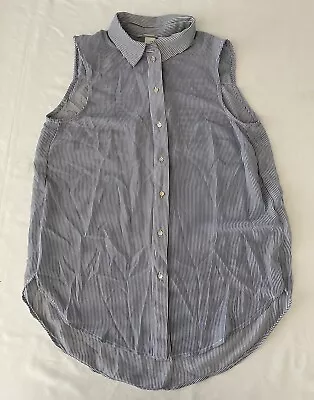 H&M Women’s Sleeveless Button Up Collar Tank Shirt Blue Stripe Size 4 • $10