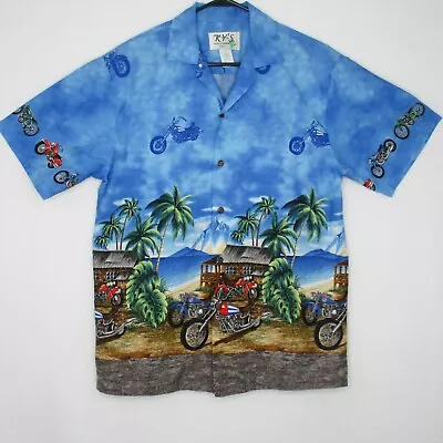 VINTAGE KY's Men's Hawaiian Shirt Size M Blue Camp Made In Hawaii USA Motorcycle • $20.59