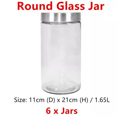 6 X Airtight Large Cylinder Glass Jar 1.65L Food Storage Container Canister • $44.95