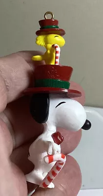 Snoopy And Woodstock Christmas Ornament Wearing Top Hats W/canes Vintage • $6.99