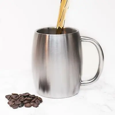 Camping Stainless Metal Coffee Mug Double Wall Insulated Beer Cup With Lid • £11.47