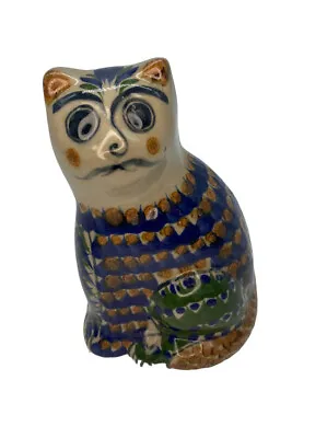 Mexican Glazed Cat Folk Art TONALA Pottery Sitting Cat Figurine Kitty • $21