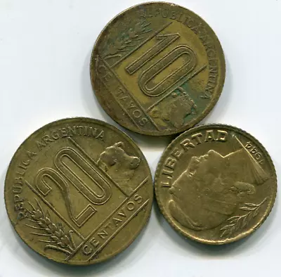 Argentina Lot Of (3) Vintage Coins     Lotapr4074 • $3.75