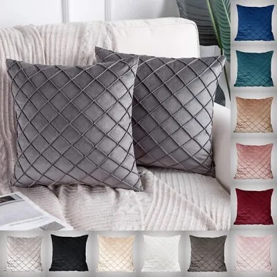 Velvet Checked Soft Plain Solid Cushion Cover Tartan Pillow Case Sofa Home Decor • $17.48