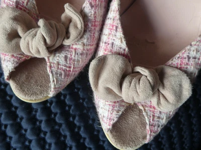 £14 • Buy Designer Court Shoes Peep Toe In Sugar Pink Check Fabric With Heel
