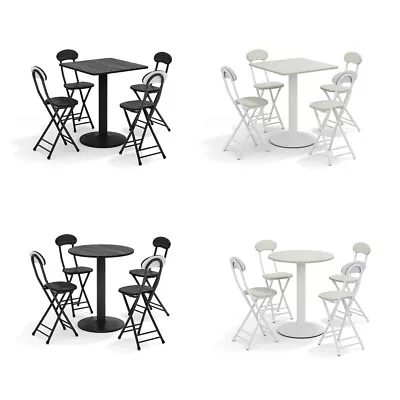 Wood Bistro Table & Folding Chairs 2/4 Seater Patio Garden Furniture Set Coffee • £35.95