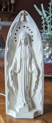 Vintage Mother Mary Madonna Light Grotto Shrine Lamp  7 5/8  Tall Christianity • $30