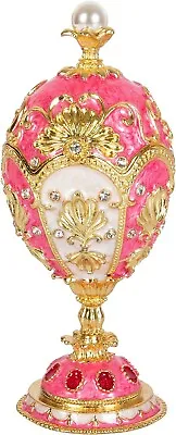 Faberge Egg Pink Gold Trinket Box Classic Hand-Painted Ornaments Gift Home Decor • $42