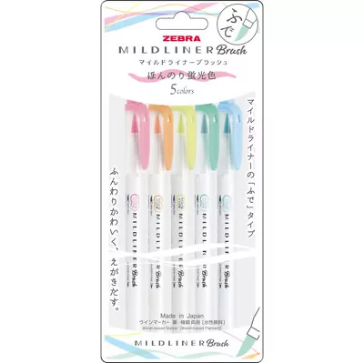 Zebra Mildliner Brush Mild And Fluoresent Colour Set (5/pk) WFT8-5C-N (New Pa... • $12.95