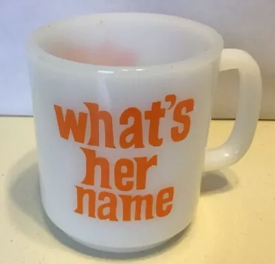 Vintage 1970’s Retro Orange “ What’s Her Name” White Milk Glass Coffee Mug  • $20
