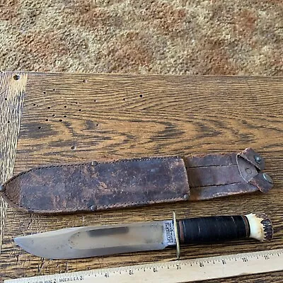 Early 2 Line MARBLES Gladstone IDEAL Hunting KNIFE W/Stag Knob Pommel • $650