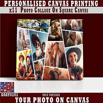 Customized Collage SQUARE Canvas Print (x11) Photos • £23.70