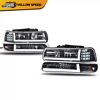 [LED DRL]Fit For 99-02 Chevy Silverado 1500 2500 HD Headlight+Bumper Lamps Black • $89.80