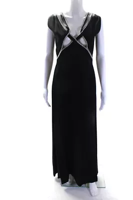 Versace Womens Crossover Strap Rhinestone Satin Crepe V Neck Gown Black IT 42 • $233.99
