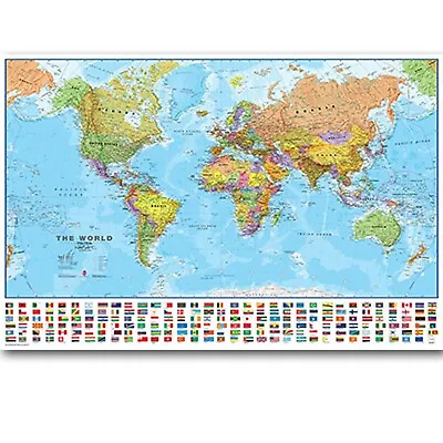 Large Map Of The World Poster Print Choose Your Size Unframed. • $8.95