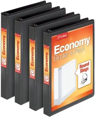 Cardinal 3 Ring Binder 1 Inch Round Ring Black 4 Pack Holds 225 Sheets New • $18.36