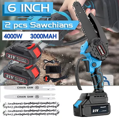 2 Batteries Mini Chainsaw Cordless Handheld 4000W  6-Inch Electric Chainsaw UK • £22.75