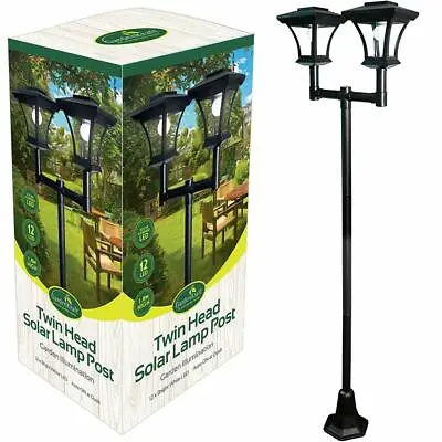 1.8m Twin Head Solar Lamp Post 12 LED Traditional Path Outdoor Garden Lights • £49.95