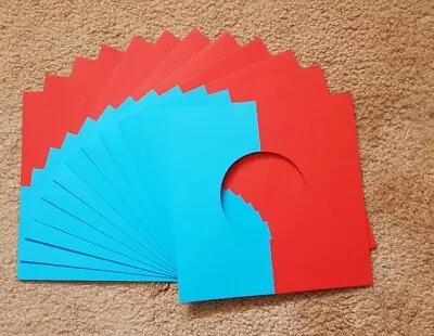 (Set 31) Pack Of 12 Hand Crafted 7  Singles Card Sleeves. Blue And Red. • £2.25