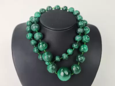 Large Carved MALACHITE Gemstone Beads Necklace Massive!  344g 34  • $84.99