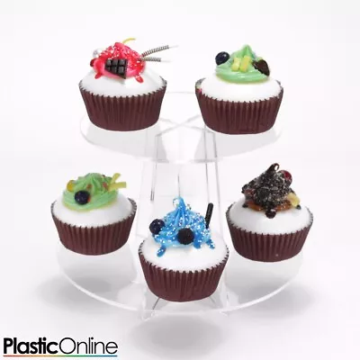 £11.50 • Buy Cupcake Stand 2 Tier Round Clear Acrylic Perspex Tower Weddings & Party Display