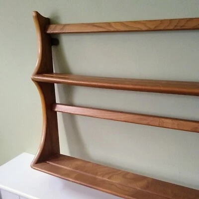£95 • Buy Vintage Mid Century Ercol Golden Dawn Elm Wooden Plate Rack Wall Hanging Shelf