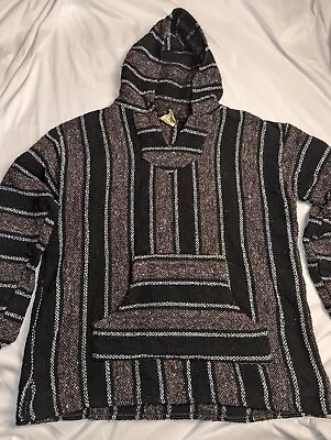 Mexican Unisex Grey Stripped Hippie Poncho Pullover Coat • $15