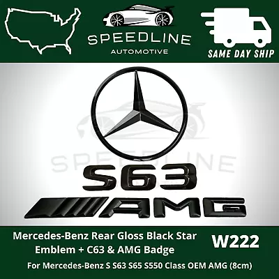 S63 S 63 Emblem AMG Gloss Black W222 SEDAN Trunk Star Badge Set Mercedes Benz • $36.79