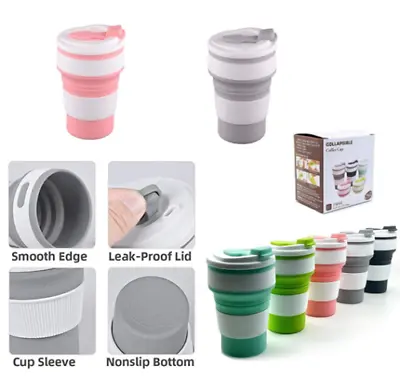 Mini Reusable & Foldable Silicone Travel Mug With Lid Portable Pocket Size Cup • £7.95