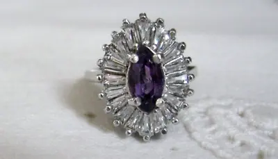 Lindenwold's J. Jash Sterling Amethyst Cubic Zirconia Stone Cocktail Ring Sz 7.5 • $36.99