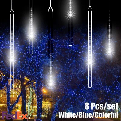 8pcs 30cm 144 LED Lights Meteor Rain Tube Light Xmas Snowfall Tree Outdoor Lamp • $15.23