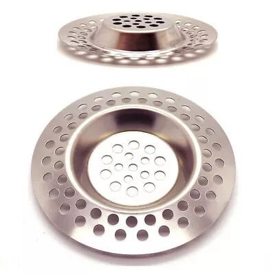 2x STAINLESS STEEL SINK STRAINER BATH PLUG HOLE DRAINER BASIN HAIR TRAP COVER UK • £2.75