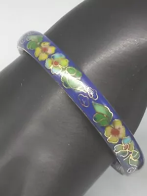 Vintage Hinged Cloisonne Floral Blue Green Enamel Bangle Bracelet • $13.99