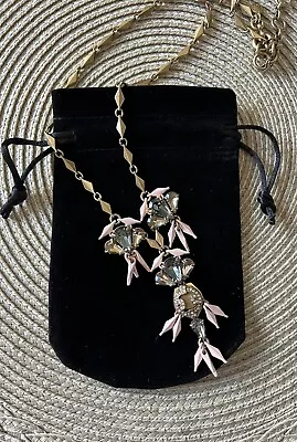 J Crew Art Deco Crystal Pendant Necklace Enamel Pink Green Clear Gold Chain • $31.44