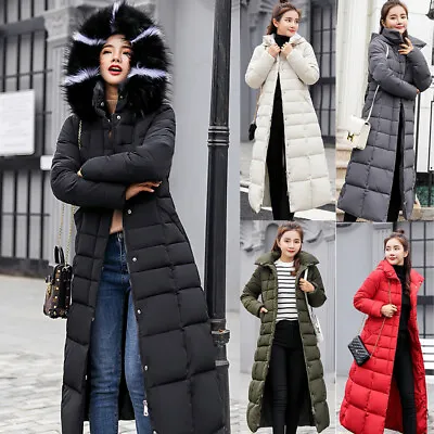 £36.49 • Buy Womens Quilted Parka Hooded Winter Fur Collar Jacket Ladies Long Coat Parkas