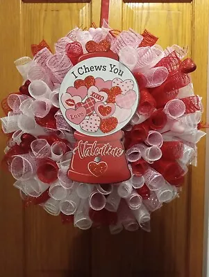 Free Shipping 14 Inch Red White Pink Deco Mesh Valentine Wreath • $29.75