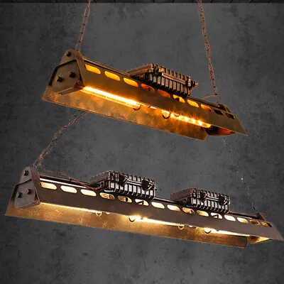 Industrial Retro Linear Chandelier Iron Multi Light Pool Table Rust Pendant Lamp • $199