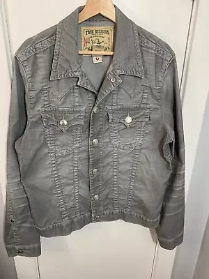True Religion Men's Grey Acid Wash Denim Trucker Jacket Custom Buttons SZ M EUC • $44