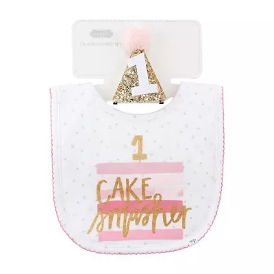 Mud Pie E1 Baby Birthday Girl Party Hat & Bib Cake Smashing Set 10190175 • $15