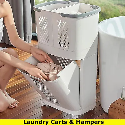 Heavy Duty 3-Bag Laundry Sorter Rolling Cart Laundry Hamper With Rolling Wheels • $26.99