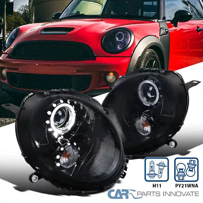 Fit 2007-2013 Mini Cooper S LED Halo Black Smoke Projector Headlights Left+Right • $255.95