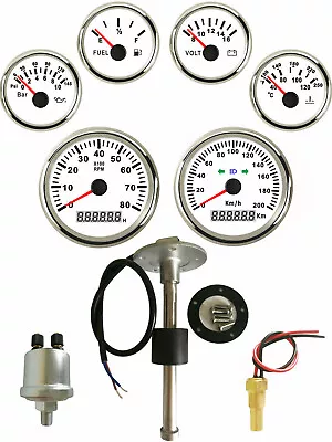 6 Gauge Set With Senders 200KPH GPS Speedometer Tacho Fuel Volts Oil  Temp White • $195.56