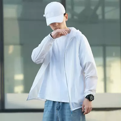 Mens Sun Protection Outwear Jacket Hooded Breathable Coat Quick Dry Ultralight • $16.75