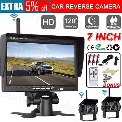 7  Wireless Rear View Kit HD LCD Monitor + Reverse Camera Reversing Backup Cam • $86.99