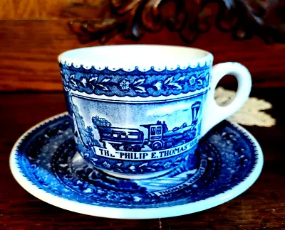 Teacup Cup & Saucer B&O Baltimore & Ohio Railroad Blue White Lamberton Centenary • $47.99